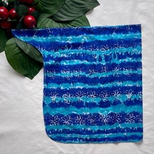 Shades of Blue Tie-Dye Sarong Coverup w/Flower Pattern Fabric: Ties at Waist (M)